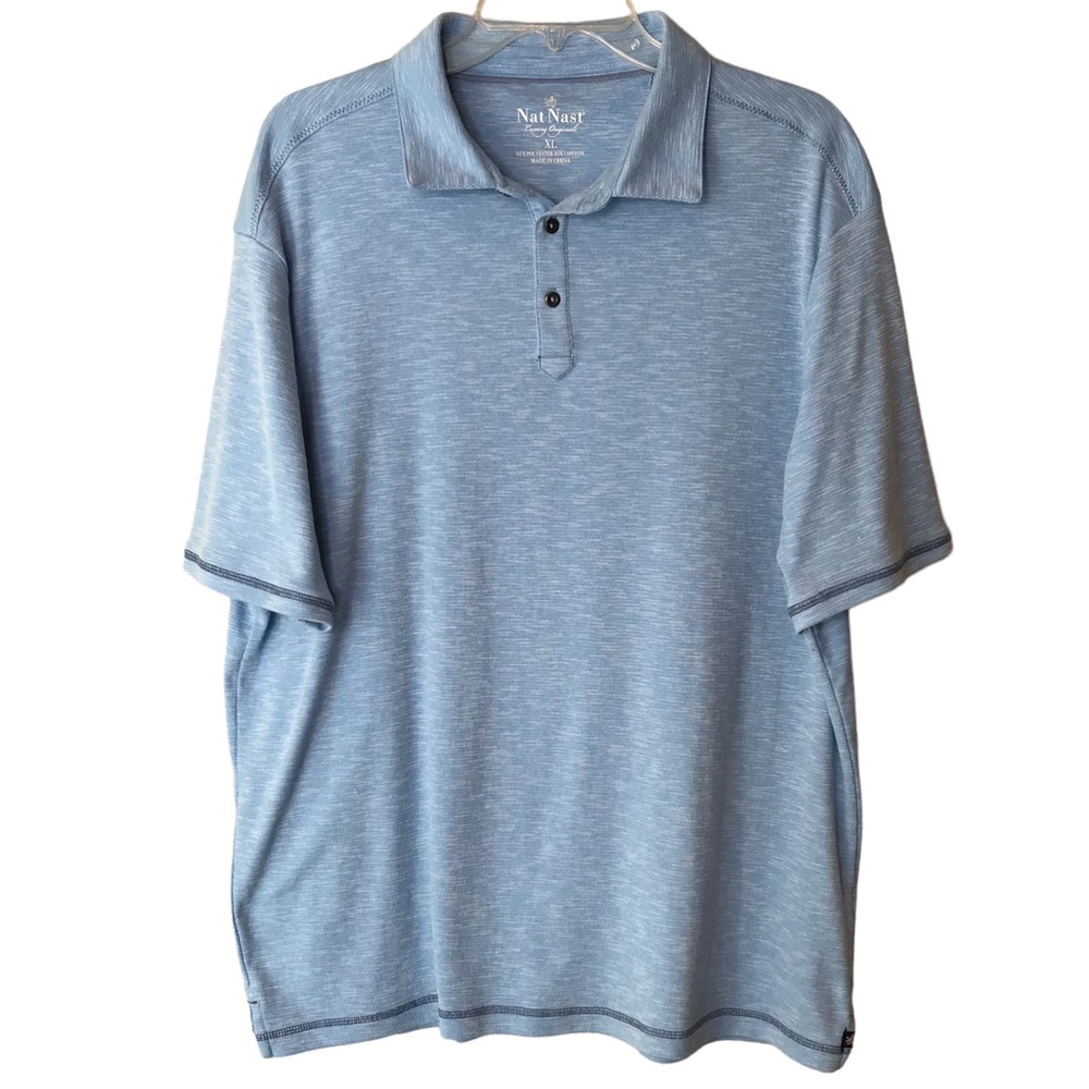NAT NAST Short Sleeve Polo Style Shirt Blue Contrast Stitching Size XL